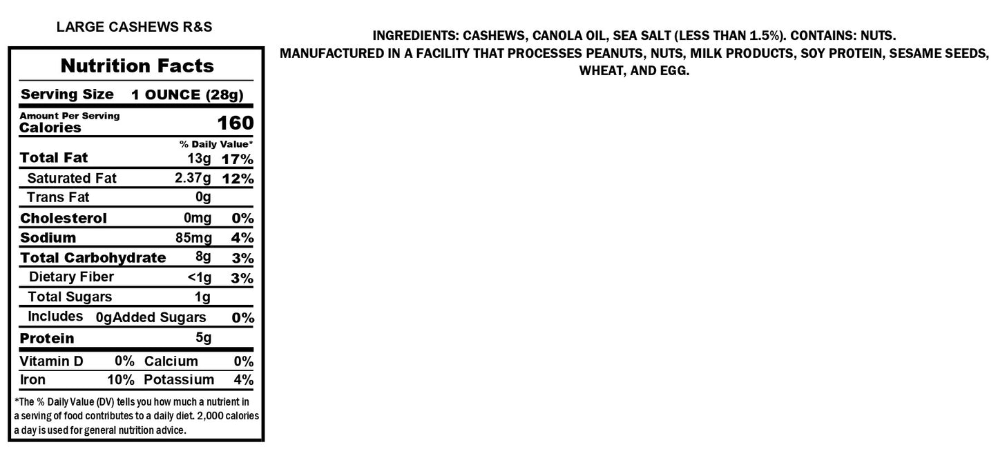 Large Cashews Roasted and Salted