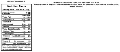 Large Cashews Roasted No Salt