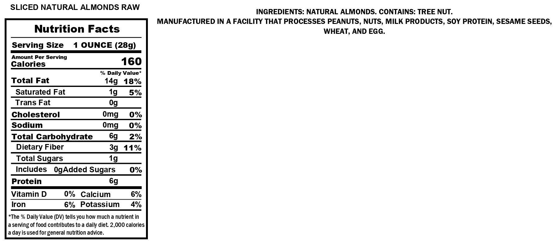 Sliced Natural Almonds Raw